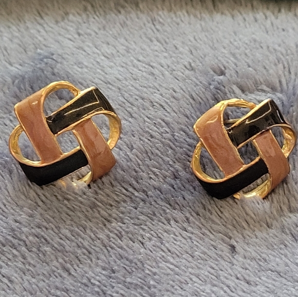 Brown and Black Gold Plated Vintage Earrings - Picture 1 of 4